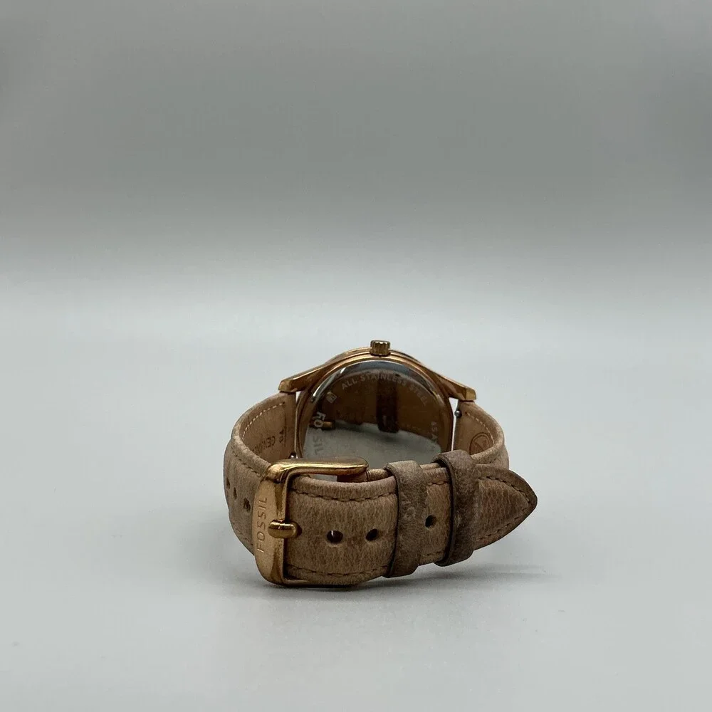 Fossil ES3816 Womens Watch 37mm Silver Tone Crystals Brown Leather New Battery